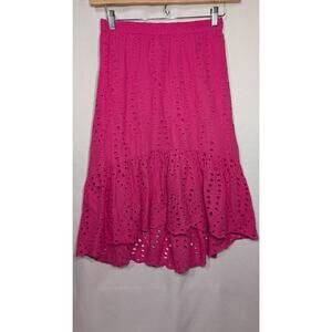 Banana Republic Women's Hot Pink Eyelet Midi Skirt Size PXS‎ Hi Low Hem Fuchsia